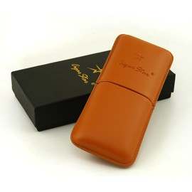 Brown Genuine Leather 3 Cigar Case Tan by Cigar Star