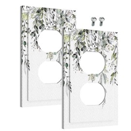 WMHUSU Decorative Outlet Covers Green Eucalyptus Leaves Sage Plants Leaf 1 Gang Wall Plate Receptacle Duplex Light Switch Cover Plate Single Dual Plug Covers Electrical Switchplate Faceplate (2 Pack)