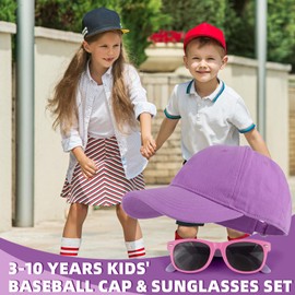 MK MATT KEELY Baseball Cap Boys Girls Sunglasses Children 3-10 Years Set of 2 Cotton Snapback Cap Summer Sun Protection Accessories, purple