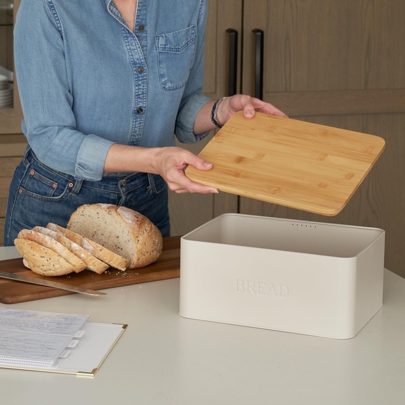 ZICOTO Beautiful Bread Box With Wooden Lid For Your Kitchen