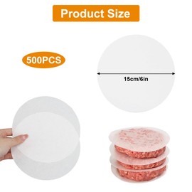 Pack of 500 Burger Papers, 15 cm, Burger Paper, Non-Stick Burger Paper, Round Parchment Paper, Burger Paper for Burger Press, Burger Paper for Patties, Hamburger Cheeseburger Cakes, 15 x 15 cm