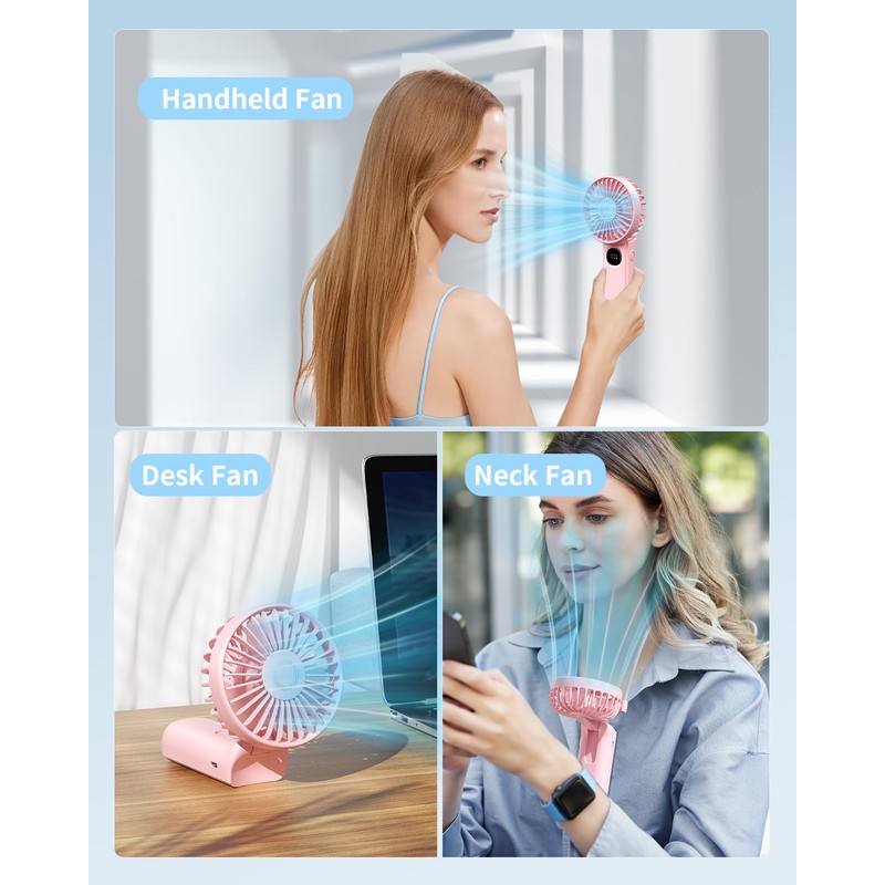 Handheld Fan, Foldable Portable Fan with LED Display, 3000mAh Battery