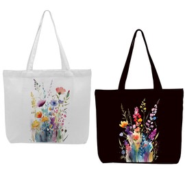 2 Pieces Canvas Tote Bag Fashion Floral Black & White Set Canvas Bag for Work Shopping Beach Reusable Grocery Bags Birthday Christmas Presents for Women Girls Friends Sister Mom Teacher Appreciation