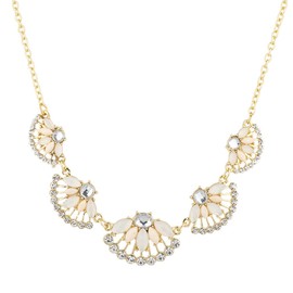 Lux Accessories Peach Ivory and Rhinestone Floral Flower Mini Statement Necklace