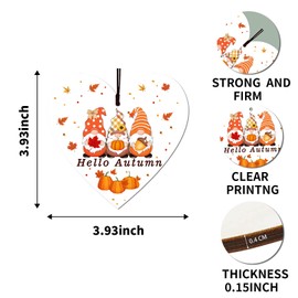 Jc.upin Hello Autumn Decorations Wooden Heart Hanging Plaque Printed Autumn Leaves, Pumpkin, Gnomes Wooden Cards for Thanksgiving and Autumn Decorations Gifts Accessories, ORANGE5.25
