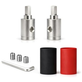 Heavy-Duty Brass Amp Input Reducers (4 AWG to 4 AWG) - Set of 2 with Heat Shrink Tubing for Car Audio Accessories