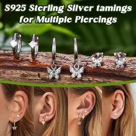 JeweBella 3 Pairs 925 Sterling Silver Earrings for Women 14K Gold Stud Huggie Small Hoop Earrings Zirconia Dainty Gold Earrings Stacks Hypoallergenic Cartilage Earrings Set for Multiple Piercings