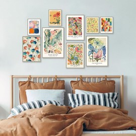 Colorful Eclectic Wall Art Prints, KBKBART 9 PCS Vintage Eclectic Wall Decor Matisse William Morris Flower Market Maximalist Eclectic Home Decor, Trendy Maximalism Famous Artist Painting Pictures for