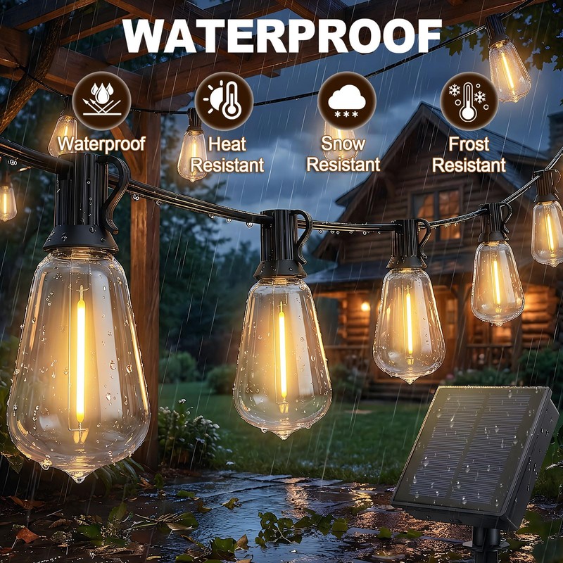 YaaFen 52FT Solar String Lights Outdoor Waterproof Patio Lights with