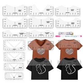 Powerful 14PCS T-Shirt Ruler Guide Alignment Tool Vinyl Center Design T Shirt Rule Measure Tool (Transparent)