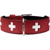HUNTER SWISS Hundehalsband, Leder, hochwertig, schweizer Kreuz, 37 (XS-S), rot/schwarz