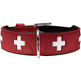 HUNTER SWISS Hundehalsband, Leder, hochwertig, schweizer Kreuz, 37 (XS-S), rot/schwarz