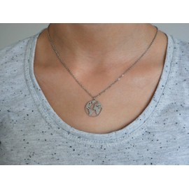 Nuoli® World Ball Chain 45 cm World Map Necklace for Men and Women Available from Silver, Gold and Rose Gold, Stainless Steel, Silver