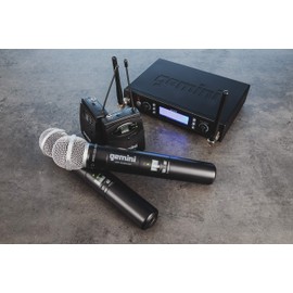 Gemini Sound UHF-6200M Wireless Mic System – UHF Receiver with Selectable Frequencies, Dual Handheld Mics, 150ft Range, LCD Display, Clear Audio for Performers, Churches, Weddings & Events