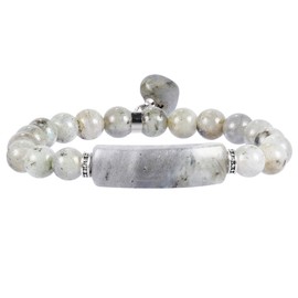 Mookaitedecor Heart Charm Stretch Bracelet for Women made of Natural Healing Crystal Stone Beads, NA