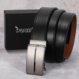 JASGOOD Mens Belt Leather Ratchet Belt for Men Automatic Ratchet Buckle 1 3/8" Slide Belt for Dress Pant,Black