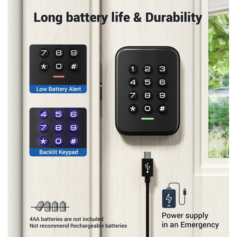 Veise Keyless Entry Door Lock, Electronic Keypad Deadbolt, Auto Lock,
