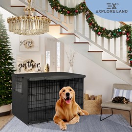 Explore Land Explore Land 42 inches Dog Crate Cover Heavy Duty Polyester Pet Kennel Sunshade Universal Fit for Wire Cage (Black)