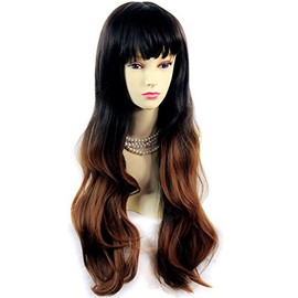 Fabulous Style Black Brown & Red Long Wavy Lady Wig Dip-Dye Ombre hair by Wiwigs ®