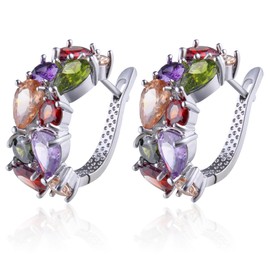 Mecool Flower Earrings Cubic Zirconia Stud Earrings for Women Silver Colorful, Zinc