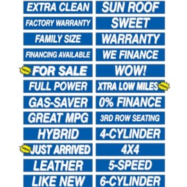 EZ Lettering Car Dealer Windshield Stickers Slogans 25 packs 15" Mix n Match MULTI-Color Pack