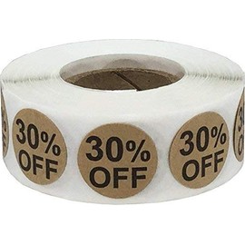 Natural Kraft 30% Percent Off Stickers for Retail 0.75 Inch 500 Adhesive Labels