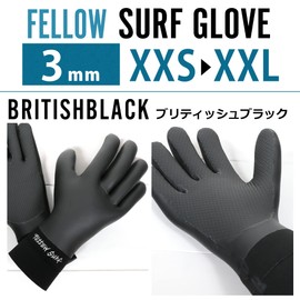 FELLOW Surf Gloves, 0.1 inch (3 mm), Surfing Skin, Waterproof, Cold Protection, Winter, Neoprene, Fleece-Lined, Thermal Wetsuit, Japanese Standard, British Black, M Size