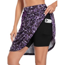 BLEVONH Plus Size Golf Skort - 20" Knee Length Athletic Skirt With Pockets, High Waisted, Drawstring Tennis Skort, Summer 2022, Violet 3XL