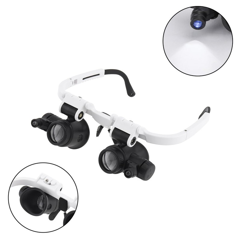 Smgda メガネルーペ LEDライト付き拡大鏡 8倍/15倍/23倍調節可 ハンズフリー 拡大鏡 宝石鑑定 機械加工 LR1130アルカリボタン電池付き