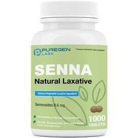 Puregen Labs Senna 8.6 mg Tablets (1000 Count) – Natural Sennosides Vegetable Laxative for Constipation, Bloating, Gas, Irregularity Relief
