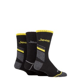 Jeep Mens Workwear Boot Socks Pack of 3 Black/Charcoal/Yellow 6-11