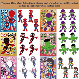 12 Sheets Superhero Stickers DIY Kids Stickers, Make Your Own Party Favor Bag Stickers, Birthday Party Supplies Favors Face Sticker Crafts, Spider Party Favors Favor Bag Fillers