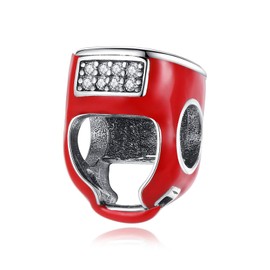 Famuan Red Helmet Charms 925 Sterling Silver Pendant Beads Bracelets Valentine's Day Birthday Christmas Jewelry Gifts for Family Wife Women