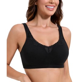 HACI Women's Plus Size Bra Everyday Non Padded Comfort Wirefree Embroidered Lace Floral Lift Bras(Black,48DDD)