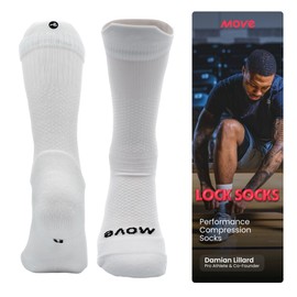 Move Compression Lock Socks - Basketball Sports Crew socks with Shock Absorption, Anti-Blister, Moisture Wicking-25-35mmHG (US, Medium, White)
