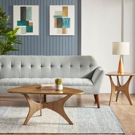 Oakestry Blaze Sleek Silhouette Triangle Top Wooden Sofa Coffee Table Easy Assembly, Accent Furniture for Living Room, Light Brown