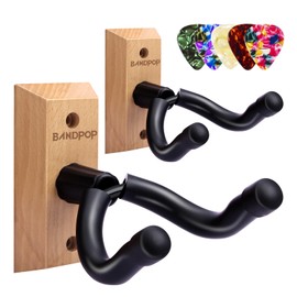 Bandpop Guitar Wall Mount 2 Pack - Solid Nature Beech Wood Guitar Hanger with 5pcs Picks for Acoustic,Electric,Bass,Banjo,Mandolin