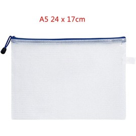 Voarge 25Pcs Zipper Folder Bags, A5 Plastic Wallets Mesh Zipper Pouch with Label Pocket, Perfect for School, Office, Home