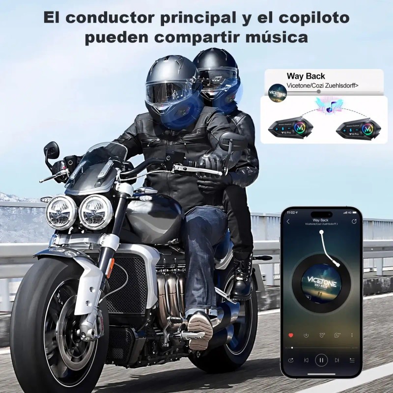 2 Pcs Y12pro Intercomunicador Bluetooth Para Cascos De Moto