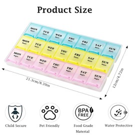 DDUP Portable Weekly Pill Box Organiser | Easy to Open 7 Day Premium Quality Tablet Box | Travel Pill Case with Snap Shut Lids Design |Tablet Organiser for Vitamins, Supplements (Colour B)