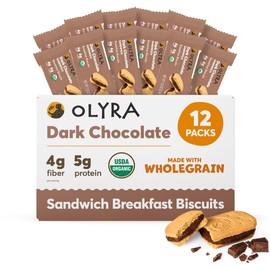 Olyra Dark Chocolate Sandwich Breakfast Biscuits, Healthy Snacks for Kids and Adults, Low Sugar, High Fiber, Vegan Organic Cookies, with Ancient Greek Grains, USDA Certified Organic, Non GMO, 12 Packs