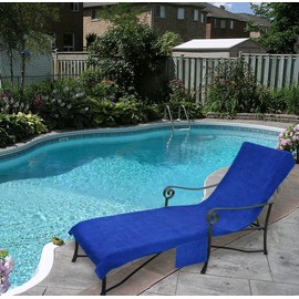 Pool Side 1000-Gram Chaise Cover, Pool Lounge Chair Cover with 10-Inch Slip-on Back and Side Pocket Blue