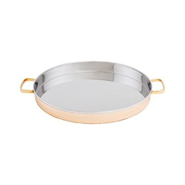 Old Dutch International 2-Ply Solid Hammered Round Tray with Brass Handles, 12", Copper/Stainless Steel (2P457H)
