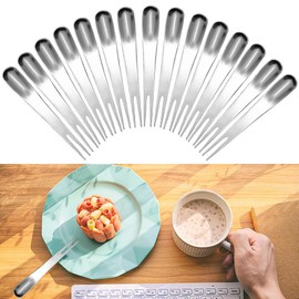 HEKOBAG Pack of 15 Dessert Spoons, 2-in-1 Spoon and Fork, Portable Ice Cream Spoon, 12 cm, Stainless Steel Coffee Spoon, Reusable Mini Ice Cream Spoon, 2-in-1 Small Spoon for Coffee, Ice Cream,