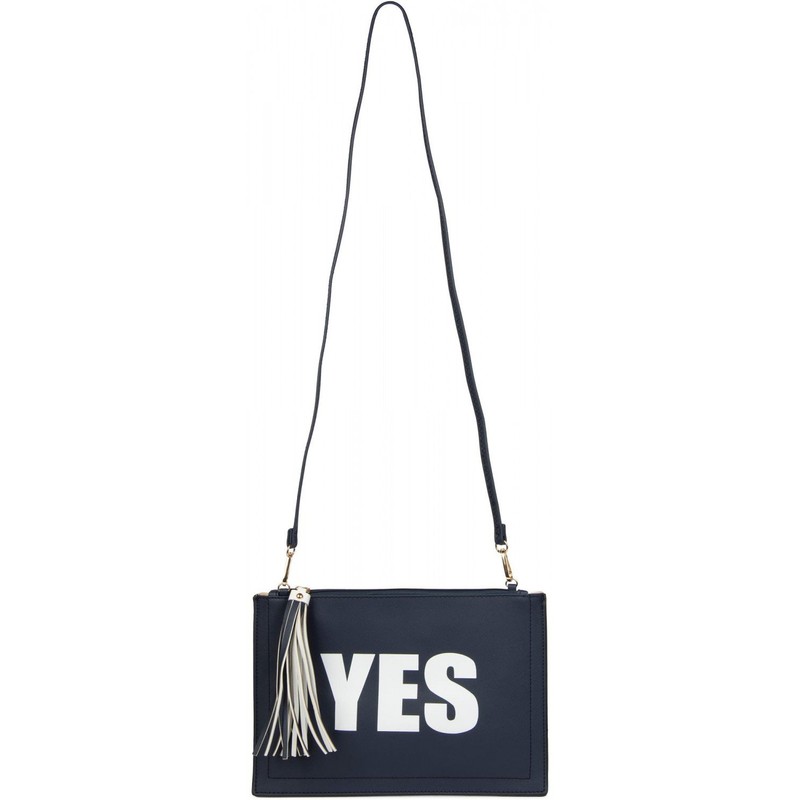 styleBREAKER 'YES' or 'NO' print clutch, tassel pendant upon zipper,