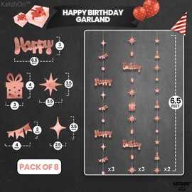 KatchOn, Rose Gold Happy Birthday Garland Banner - 6.5 Feet, Pack of 8 No DIY | Birthday Garland Decorations | Rose Gold Happy Birthday Backdrop, Happy Birthday Banner for Happy Birthday Decorations