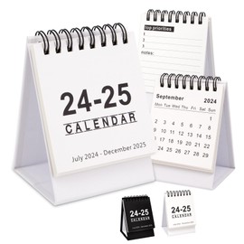 2pcs Mini Desk Calendar 2024 2025 UK, Desktop calendar 2024/25 (July 2024 - December 2025), Small Desktop Calendar for Office School, Timetables & Study Plans (White)