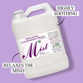 Organic Lavender Mist For Skincare - USDA Certified Organic- Face Mist Spray - Moisturize Sensitive and Dry Skin - Pillow Mist for Relaxation - Soothing & Relaxing -100% Pure Lavender Essential Oil & Glycerin Spray and Body Mist - (128 oz / 1 Gal), Packa