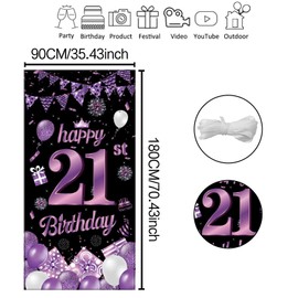 21st Birthday Decoration Boy Girl 21st Birthday Door Banner Background Decoration Happy 21st Birthday Background Banner Birthday Decoration for Wall Decoration 180 x 90 cm