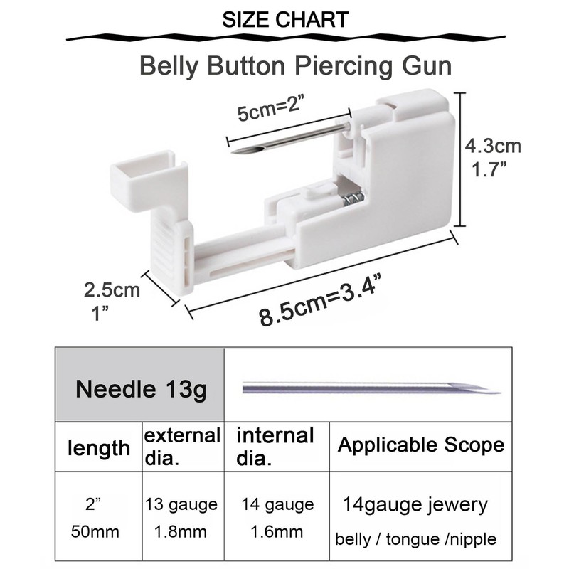 QWALIT Belly Button Piercing Gun Kit - Silver Navel Piercing